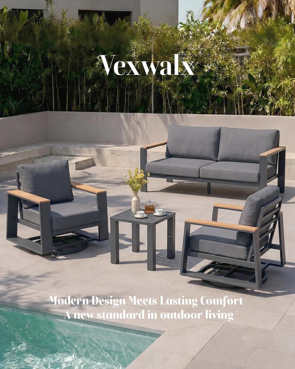 Vexwalx Aluminum Luxury Outdoor Swivel Patio Chairs with Table Set, Oversized...