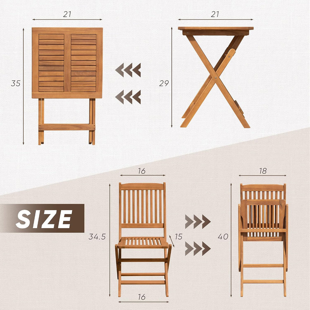 Devoko Outdoor 3 Piece Folding Patio Bistro Set Acacia Wood Bistro Table and ...