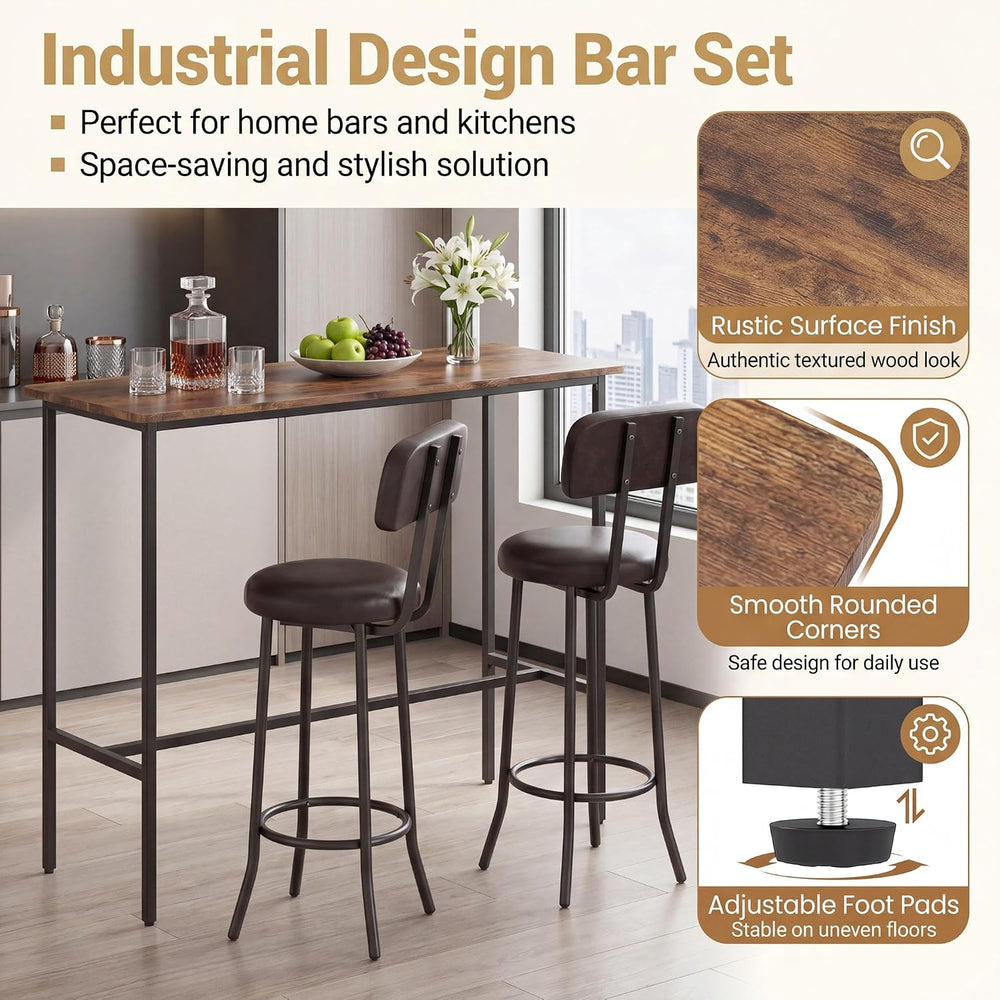 GIANTEX 3-Piece Bar Table and Chairs Set, Counter Height Pub Table and 2 Upho...