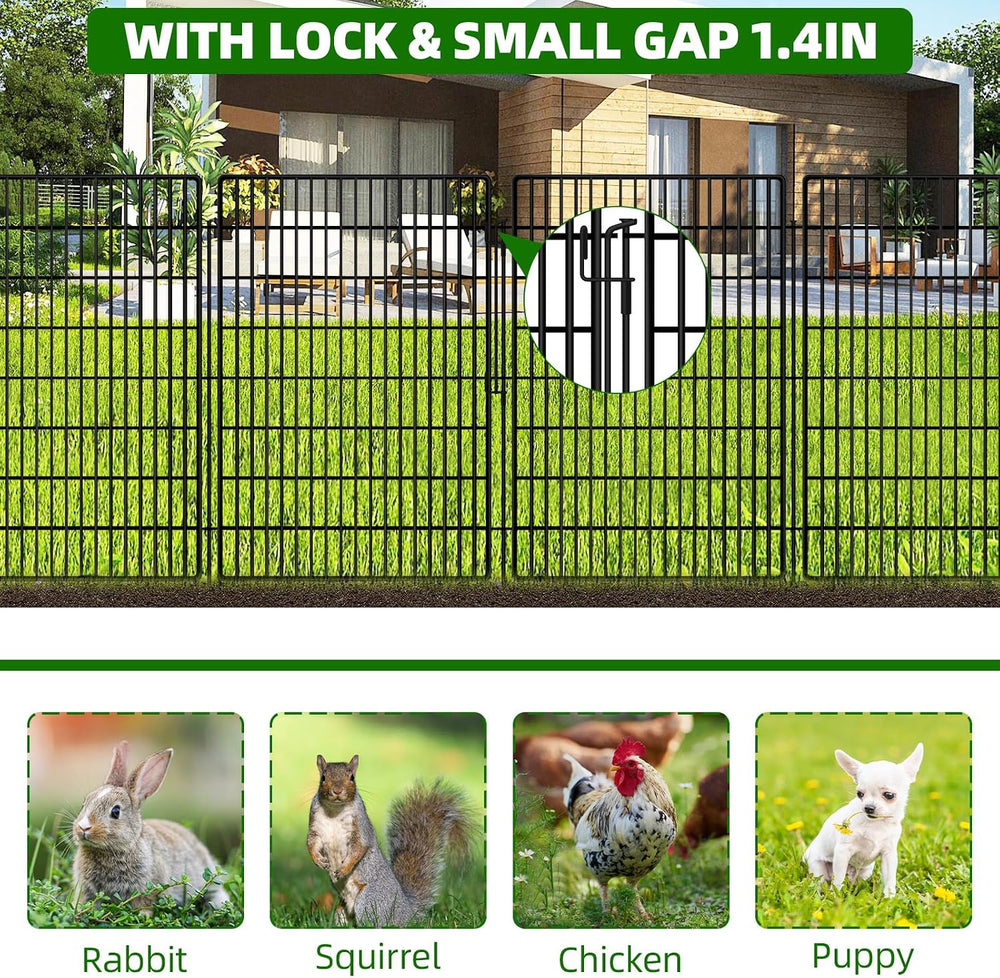10 Panels Garden Fencing Animal Barrier with Lock, 40 in(H) X 24 ft(L) Dog Fe...