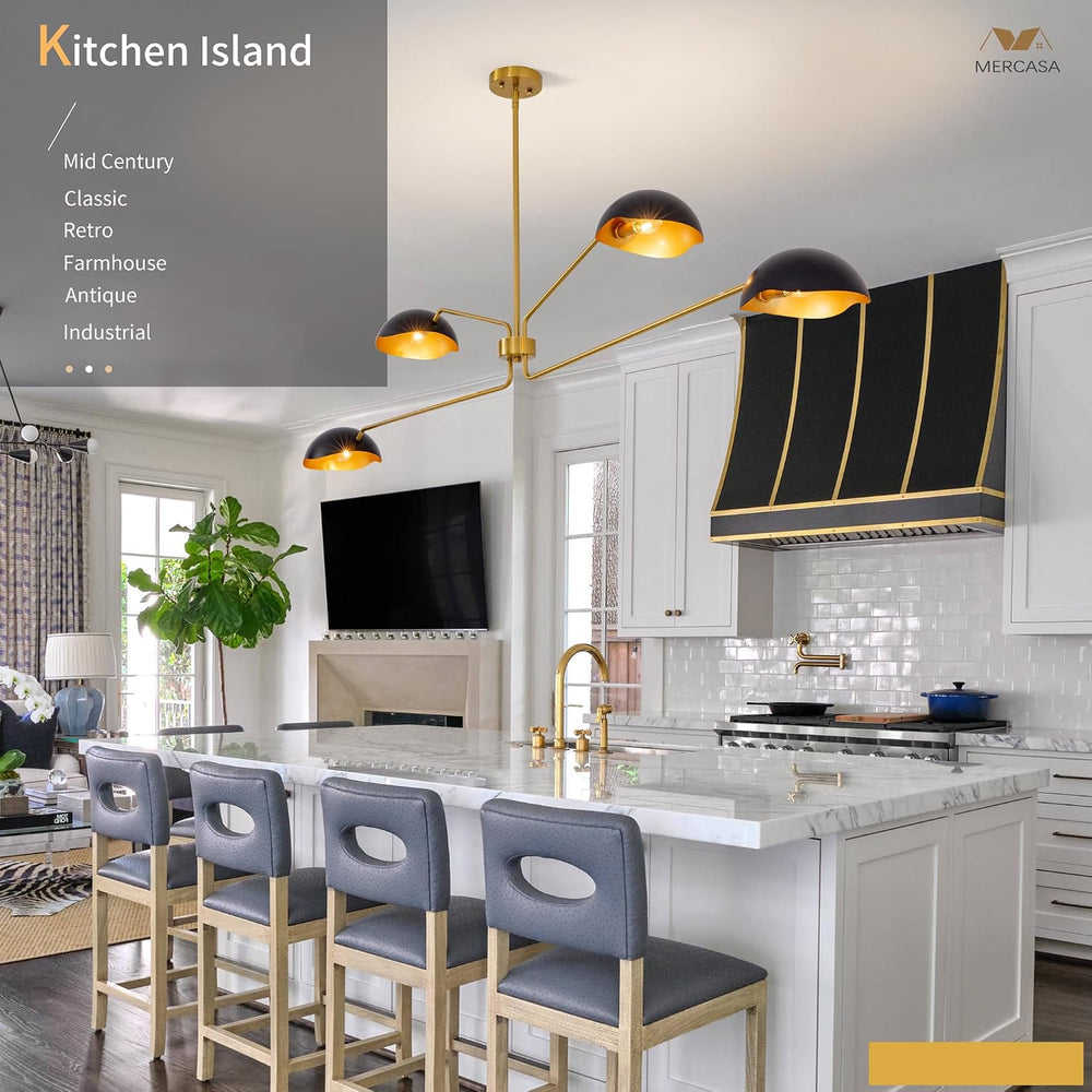 Modern Chandelier Large 55" Black and Gold Sputnik Chandeliers 4 Lights ...