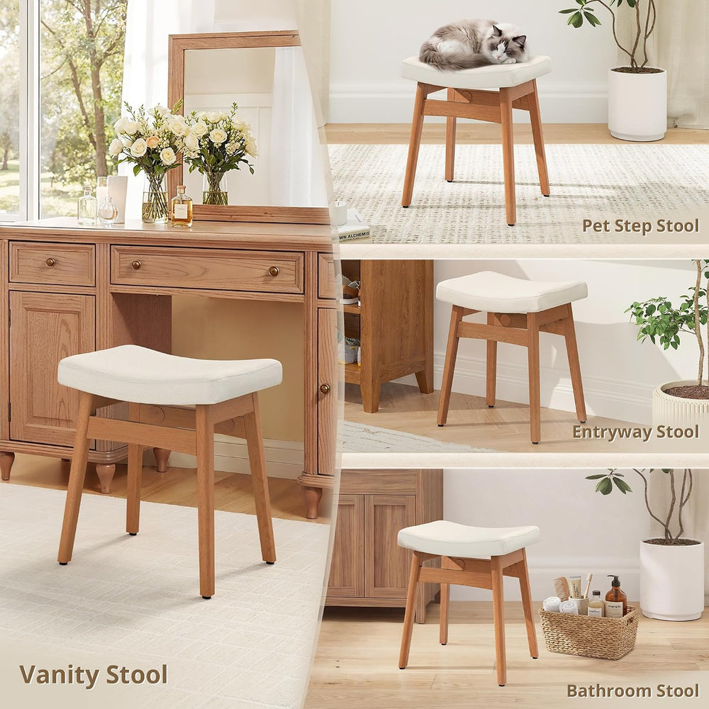 LUE BONA Vanity Saddle Stool with Wood Legs, 17.3" H Compact Makeup Stoo...