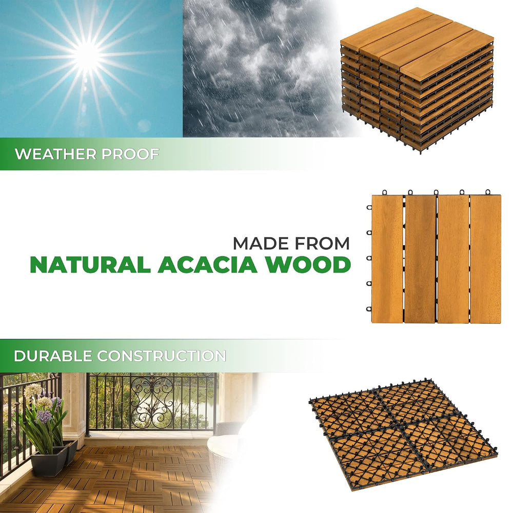 10PCS Interlocking Deck Tiles 12"x12"x0.94'' Acacia Patio D...