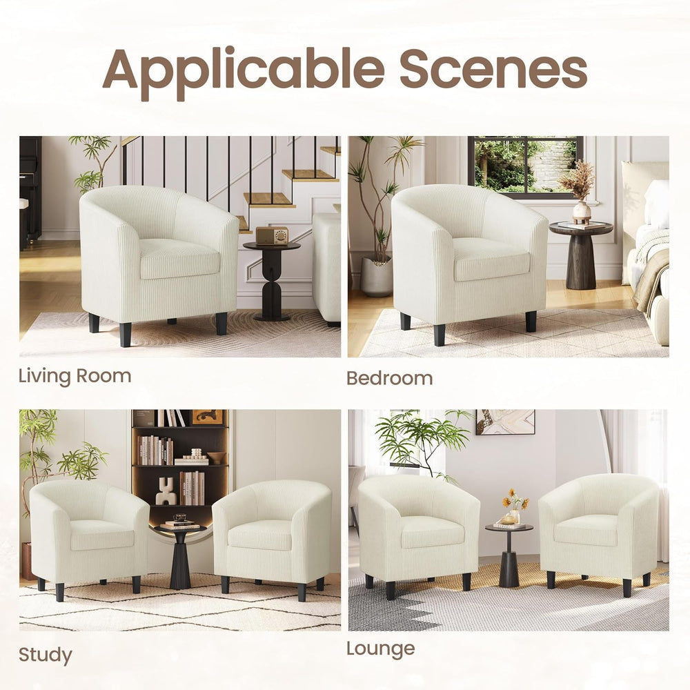 Yaheetech Accent Chairs Set of 2, Corduroy Barrel Armchairs Beige