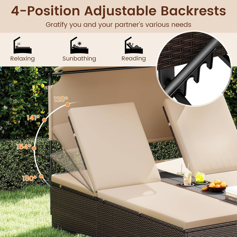 Tangkula Outdoor Rattan Daybed with Canopy & 4-Level Adjustable Backrests...
