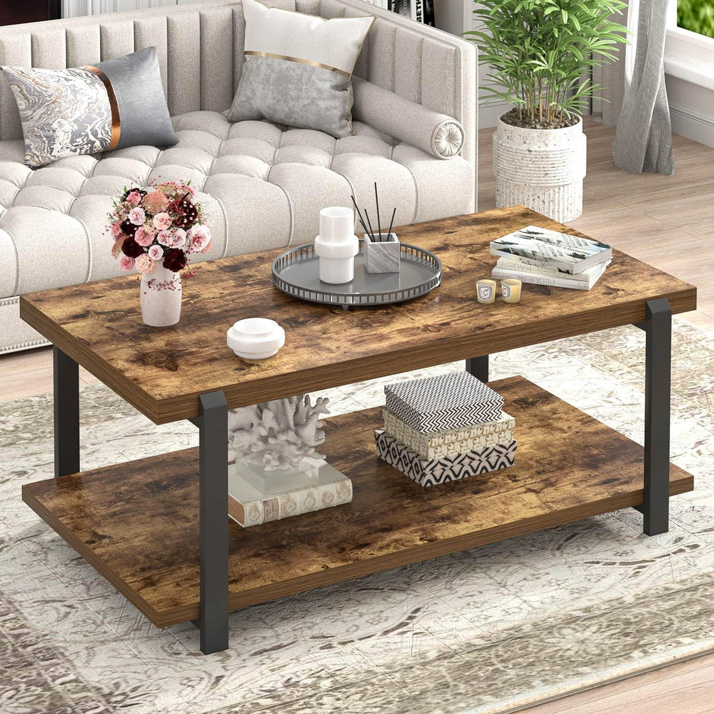 FOLUBAN Modern Coffee Table, Rustic Wood Center Table with Storage for Living...