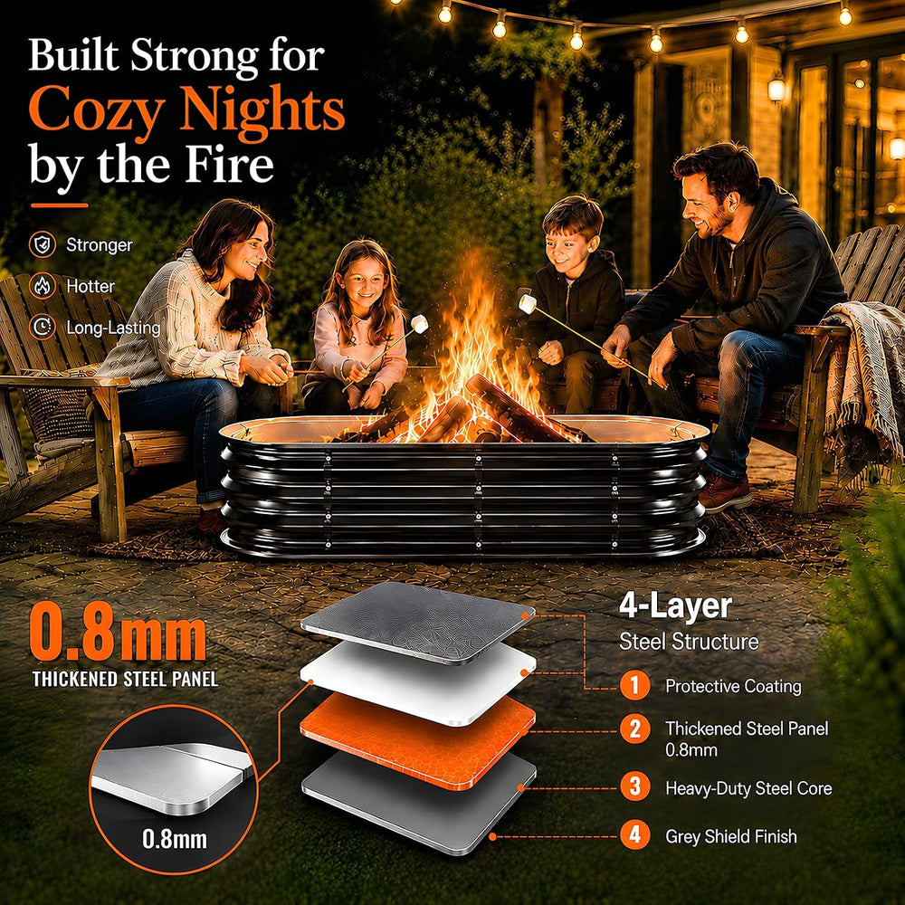 48 Inch Heavy Duty Square Fire Pit Ring for Outside, 11" Deep Galvanized...