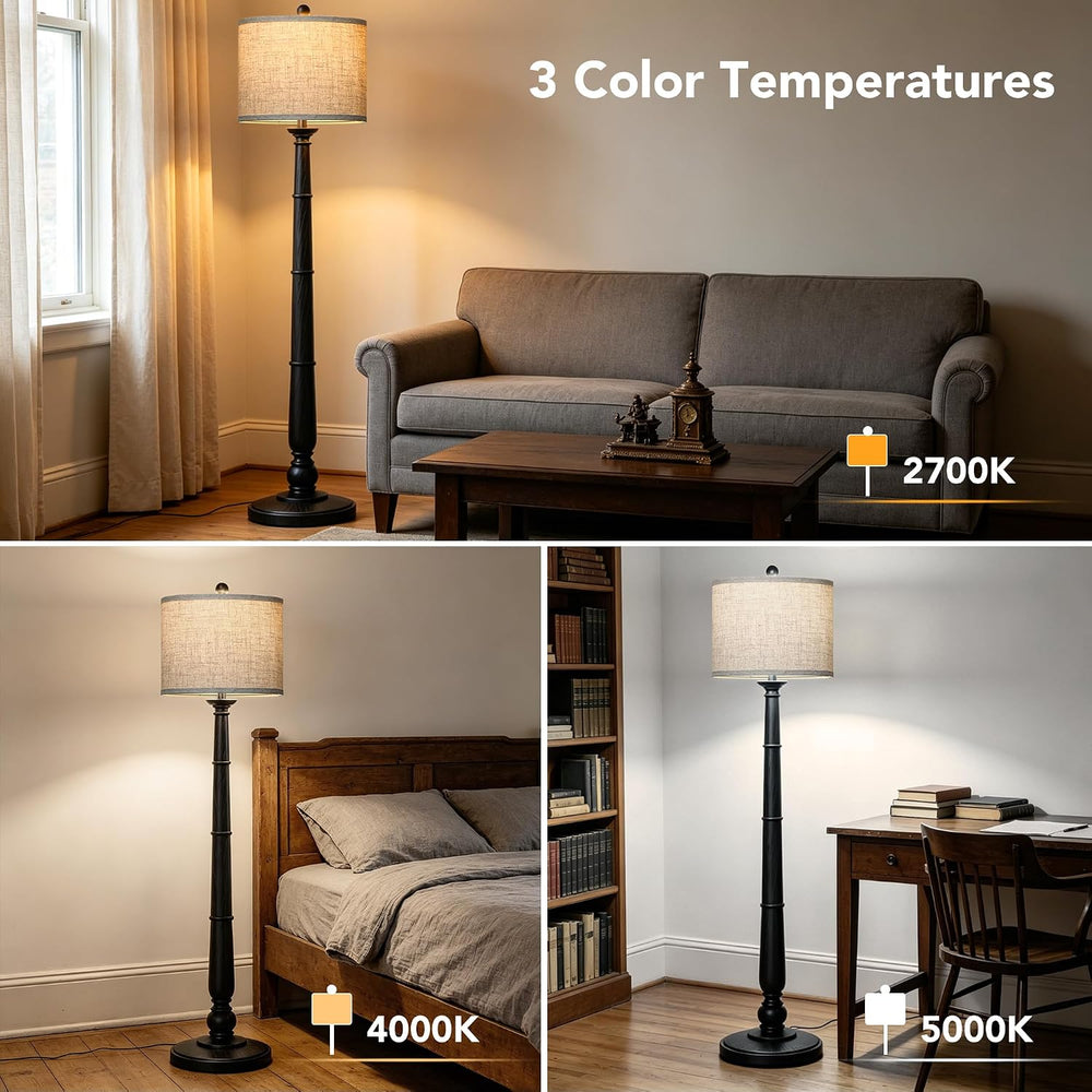 61'' Vintage Floor Lamp for Living Room, Rustic Farmhouse Tall Standi...