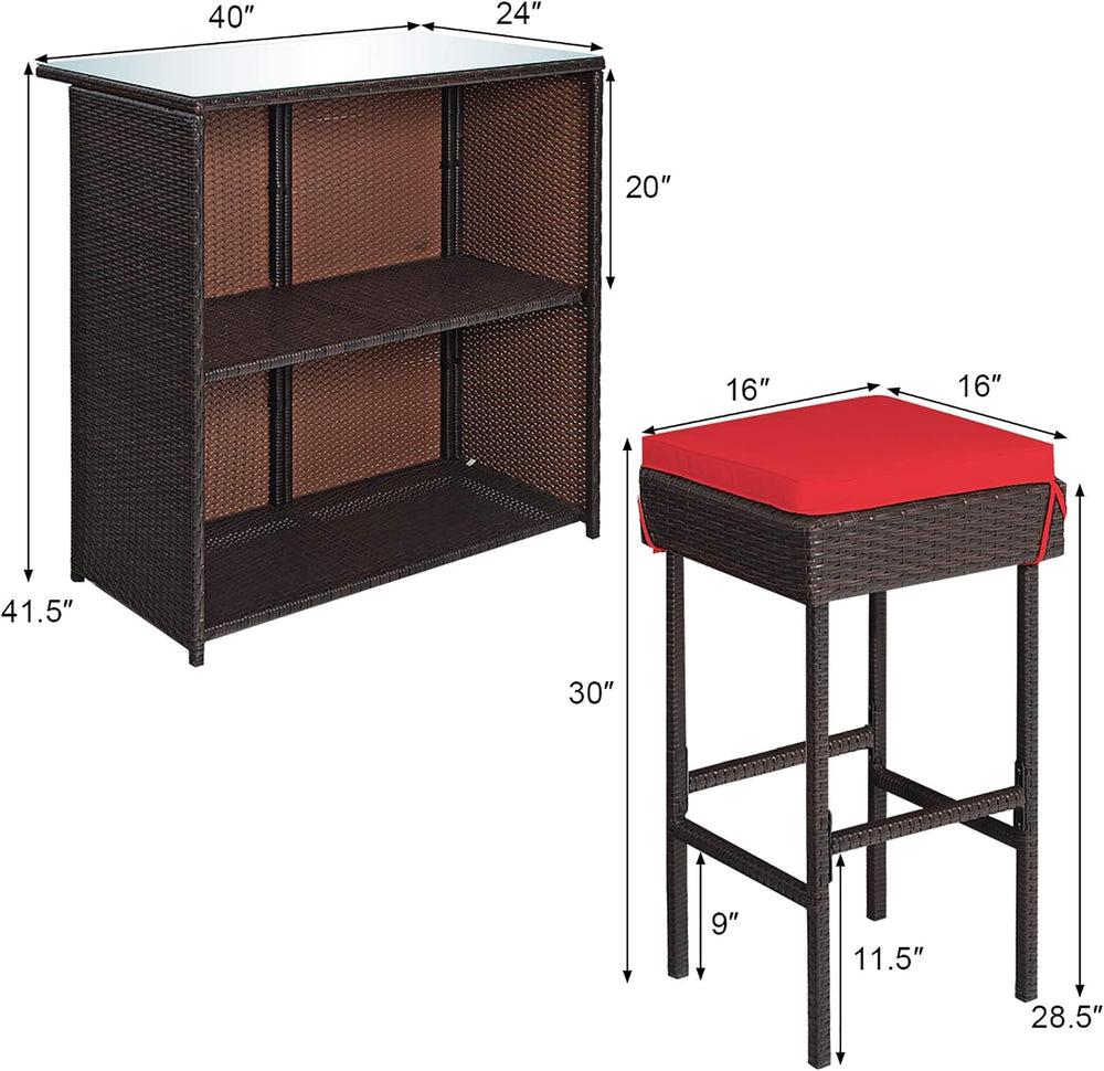 DORTALA 3 Pieces Rattan Patio Bar Table & Stool Set, Patio Furniture Set ...