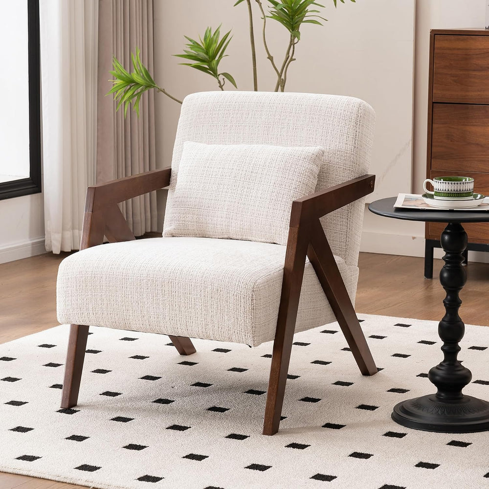 Mid-Century Modern Accent Chair with Solid Wood Frame,Upholstered Chenille Li...