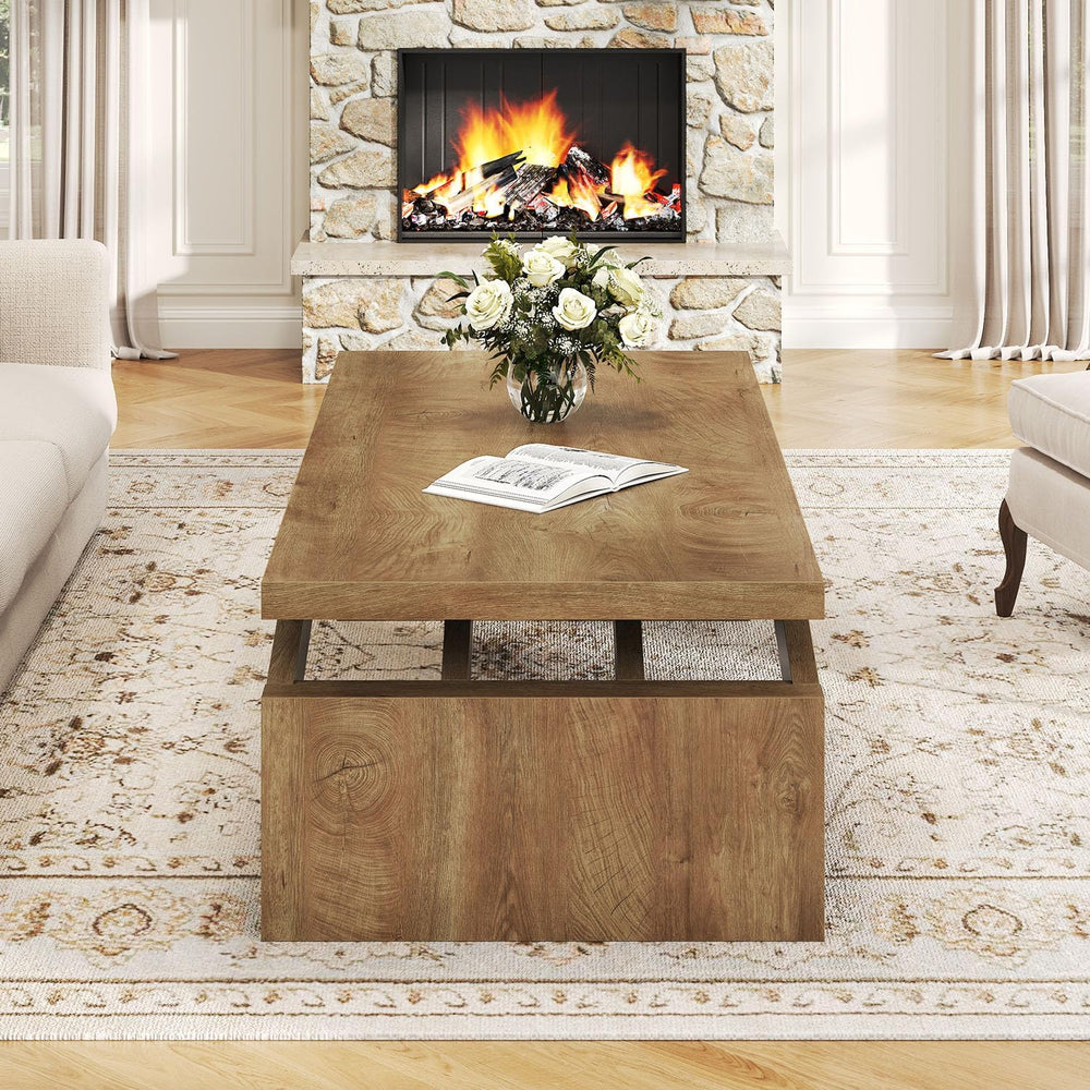 LVB 47 Inch Modern Wood Coffee Table for Living Room, Annual Ring Wood