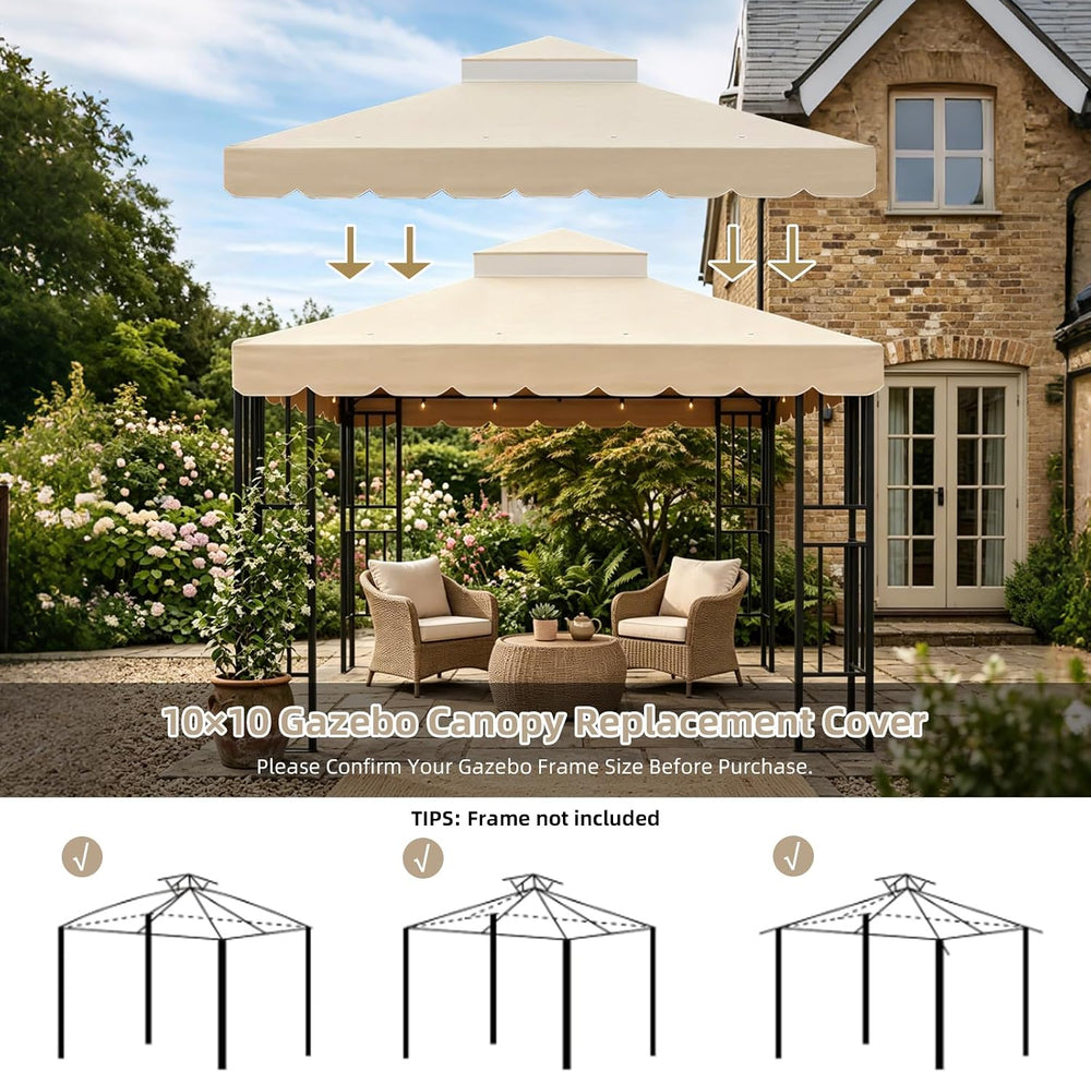 10x10 FT Gazebo Replacement Canopy Top Cover, Double Tiered Gazebo Cover