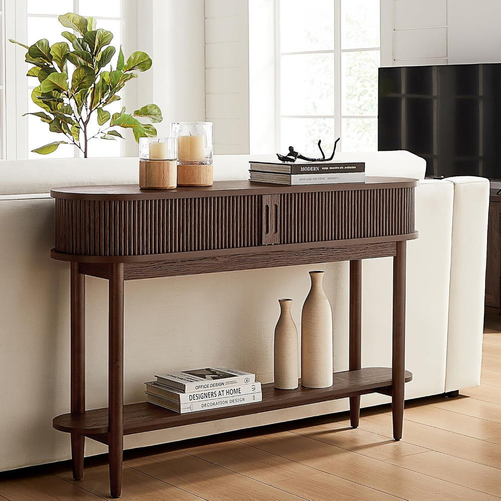 LINSY HOME Fluted Console Table, Mid-Century Modern Entryway Cabinet with Sli...