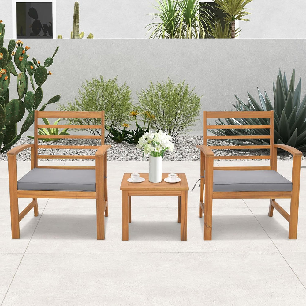 Tangkula 3 Pieces Outdoor Furniture Set, Acacia Wood Conversation Set with So...