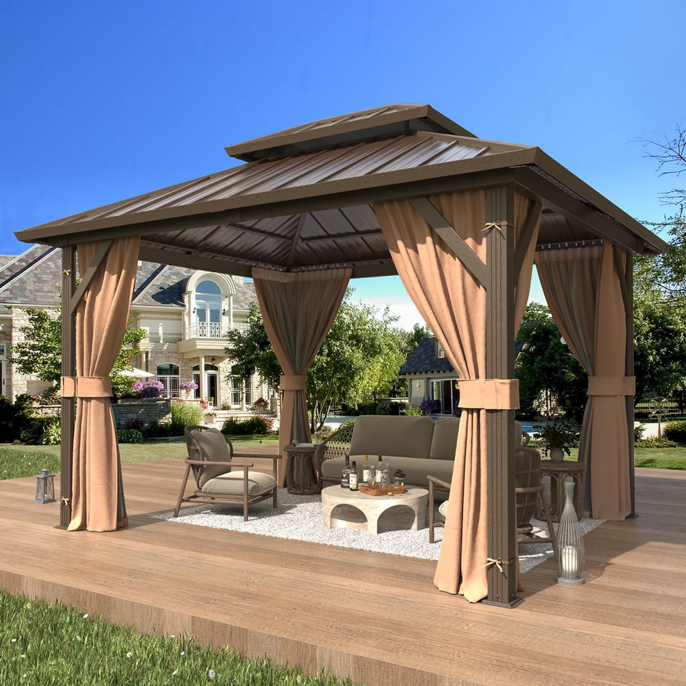 EROMMY 10' x 12' Hardtop Gazebo, Aluminum Frame Gazebos with Galvaniz...