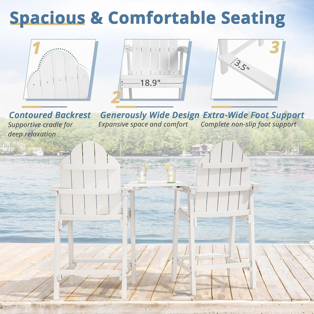 LUE BONA Tall Adirondack Chair Set of 4, HDPS Bar Height Chairs, White
