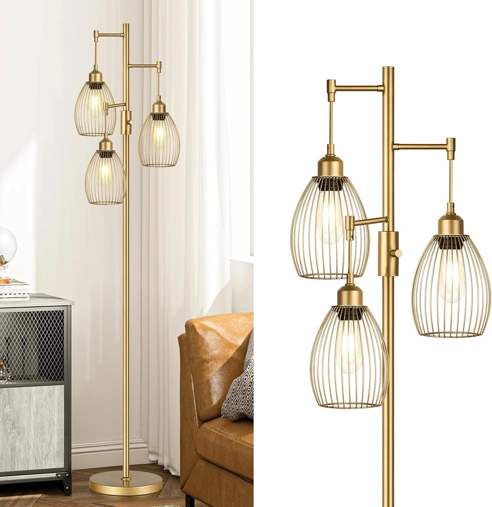 Dimmable Floor Lamp, Industrial Floor Lamps for Living Room, Gold Tree Lamp S...