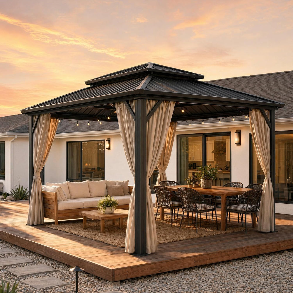 HOTEEL 10x12 Hardtop Gazebo On Clearance with Galvanized Steel Double Roof,He...
