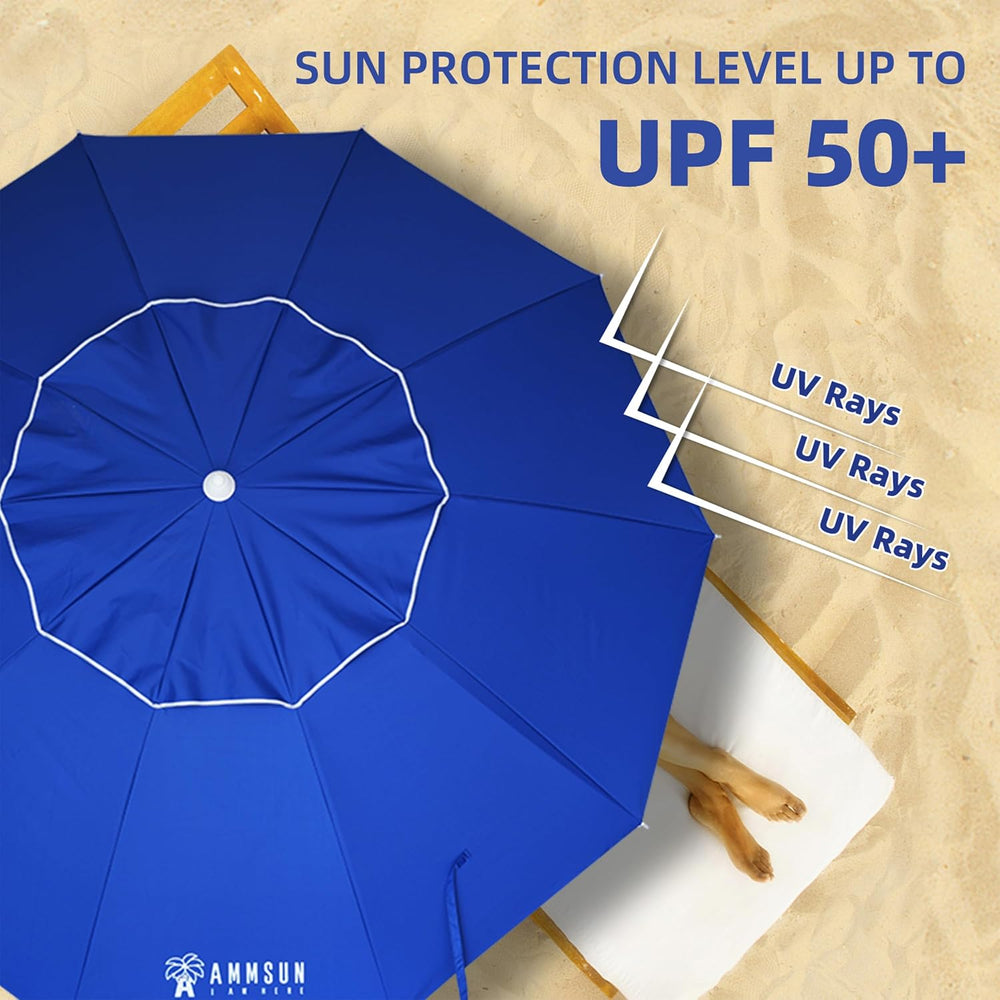 AMMSUN 8 Feet Large Beach Umbrella with Sand Anchor Heavy Duty High Wind Port...