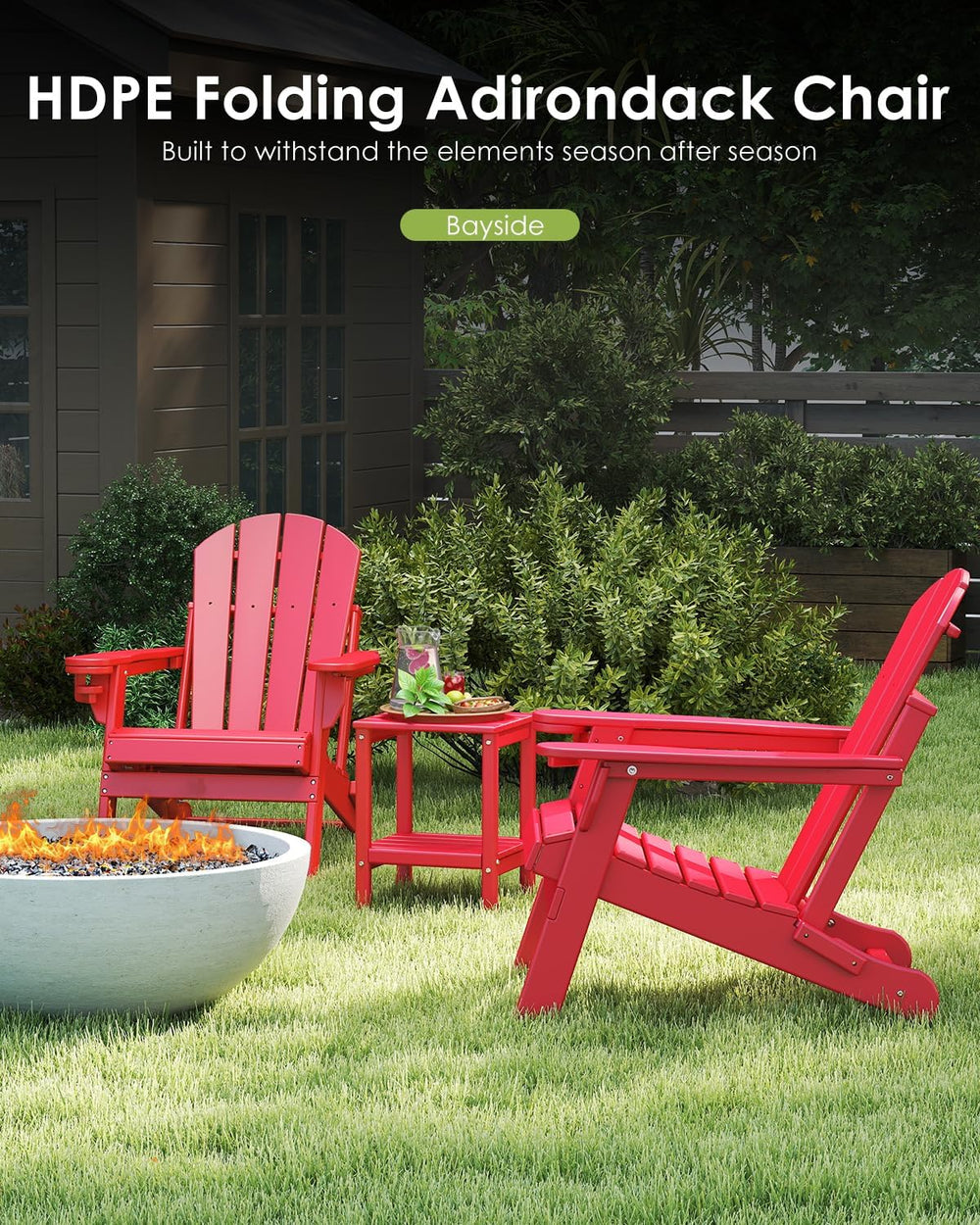 GREENVINES Folding-Adirondack-Chair, HDPE All Weather, Red