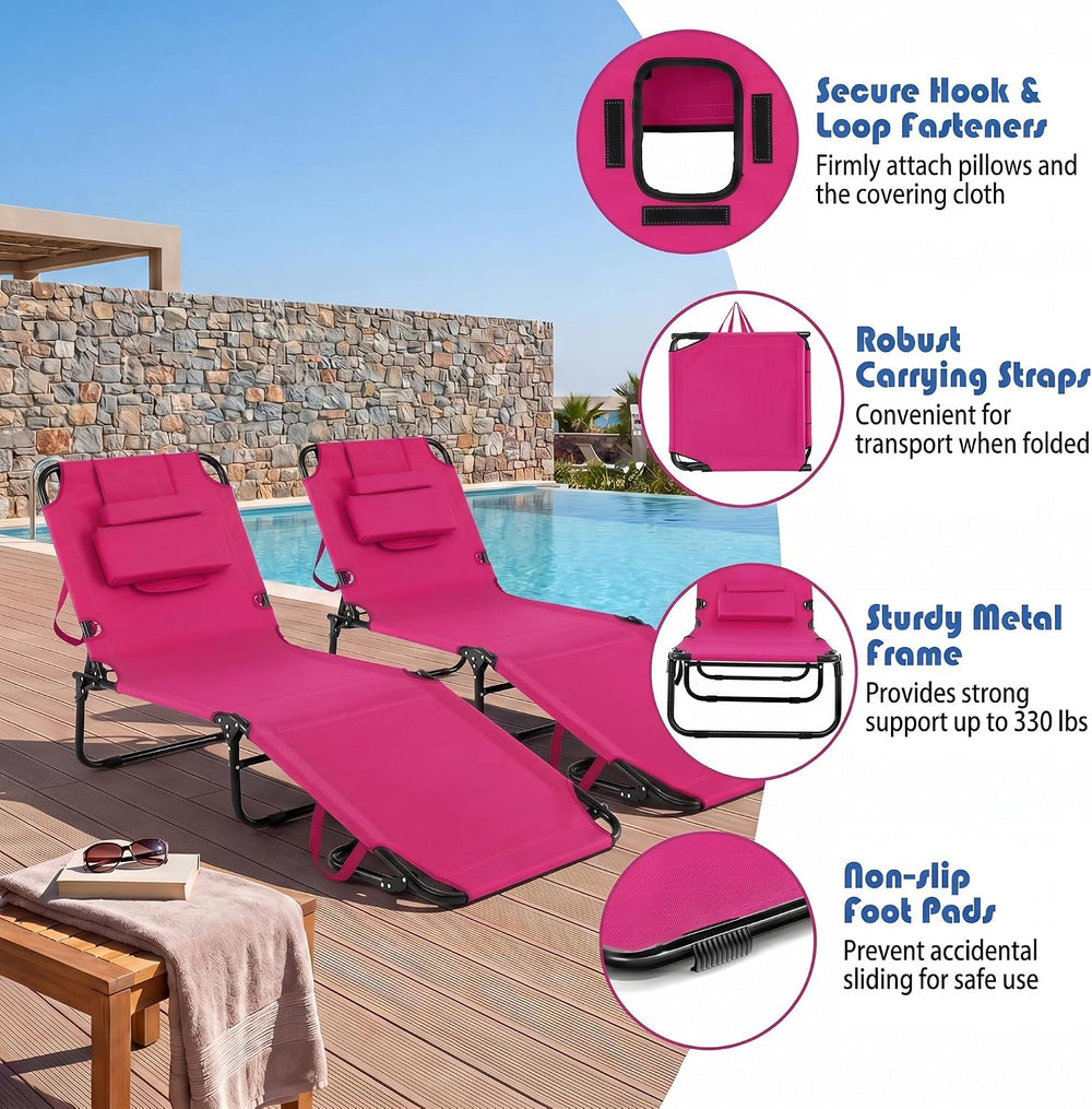 Goplus Tanning Chair, Folding Beach Lounge Chair with Face Hole, Removable Pi...
