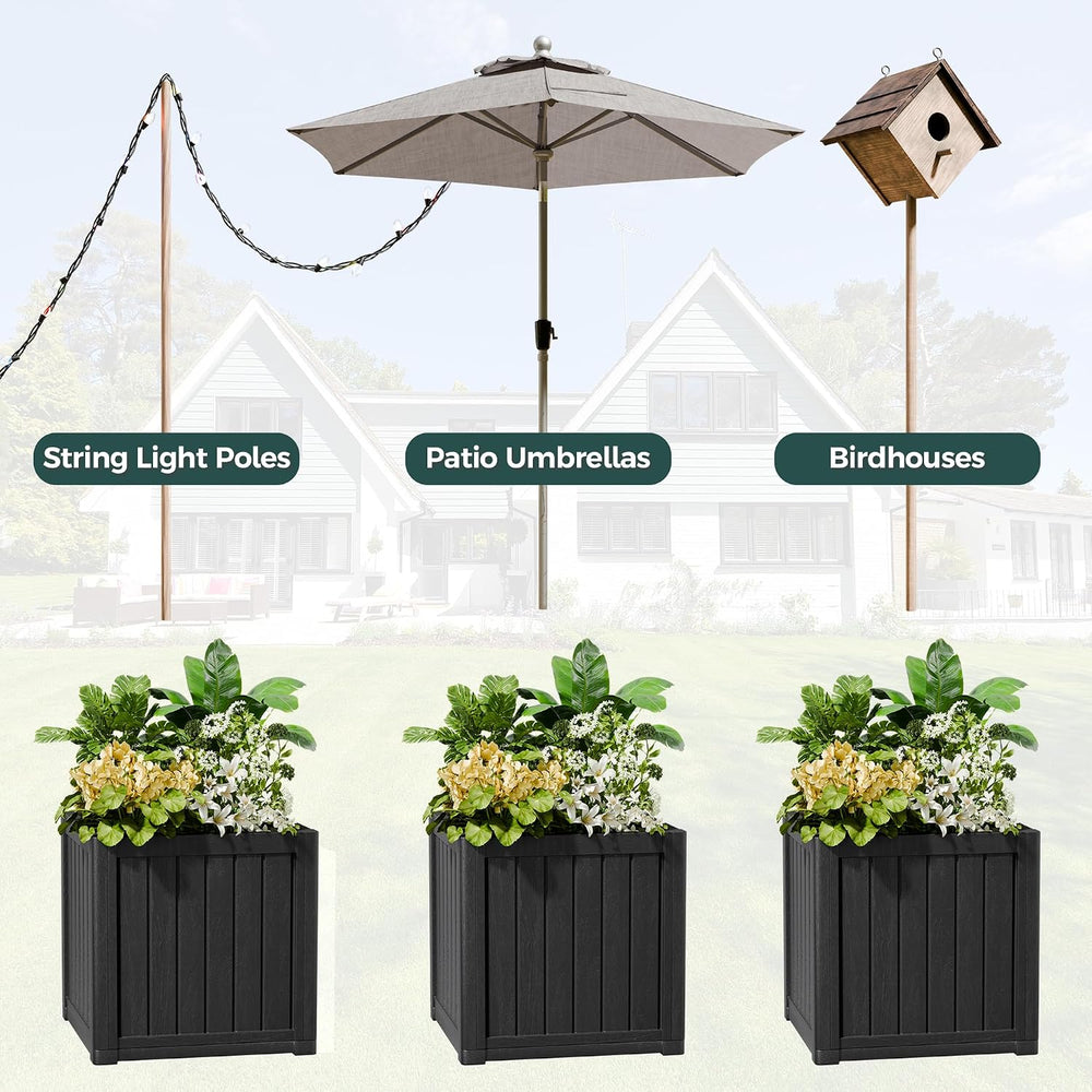 Patio Umbrella Base with 1.5" Hole, Outdoor Side Table, Planter Box, Black