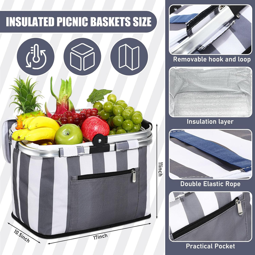 Teenyyou 35L Large Insulated Picnic Basket with Blankets Kit Shopping Basket ...