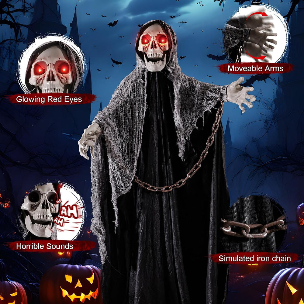 WINTS Halloween Outdoor Decorations,70”Animated Hanging Skeletons Decor Grim ...