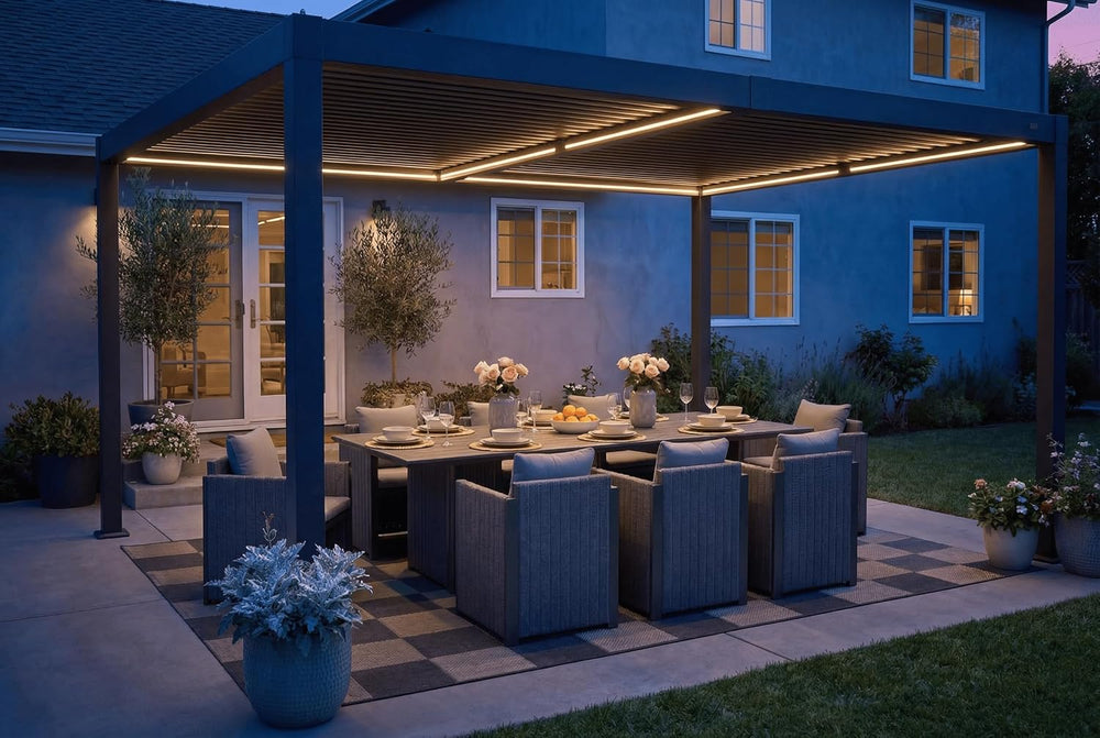 PURPLE LEAF 92KS Louvered Pergola 10' x 14' with LED Strip Lights, Gray