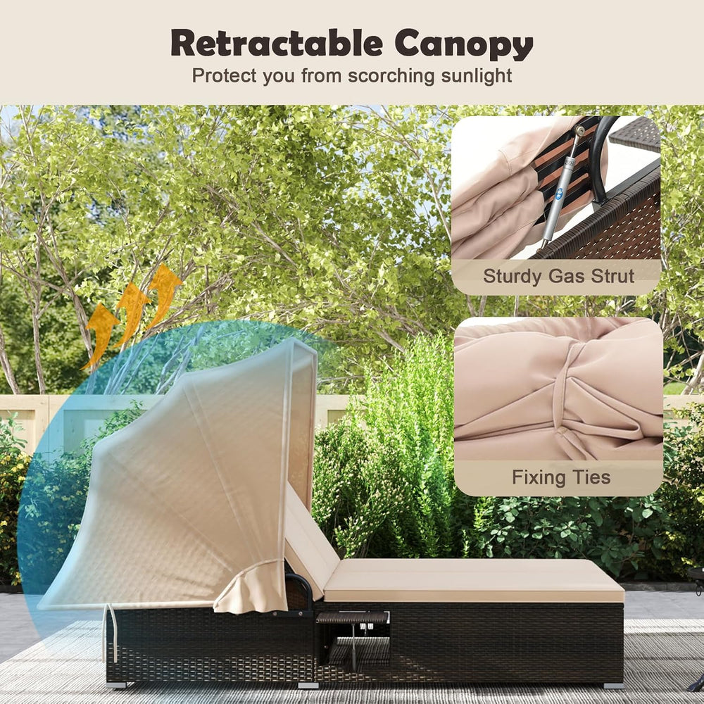 Tangkula Outdoor Rattan Daybed with Canopy & 6-Level Adjustable Backrests...