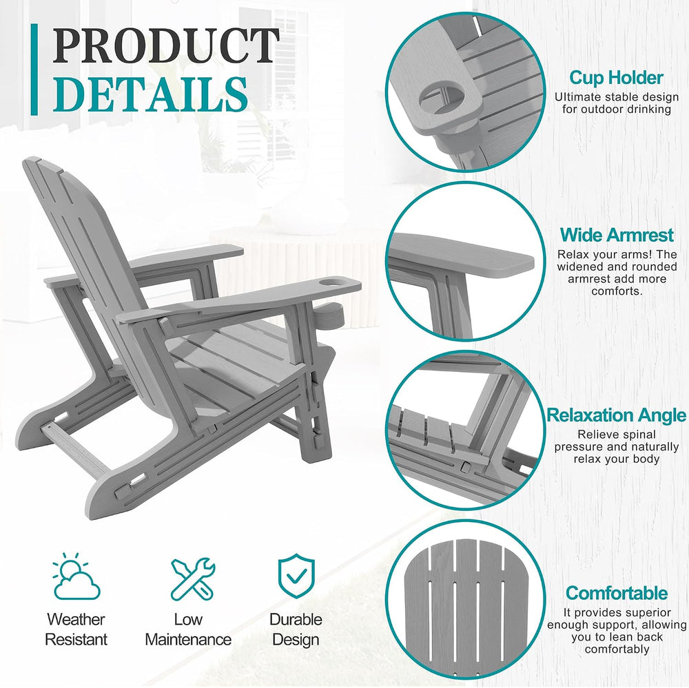 JY QAQA Outdoor Adirondack Chair Set of 2, All-Weather HDPE Patio Furniture w...