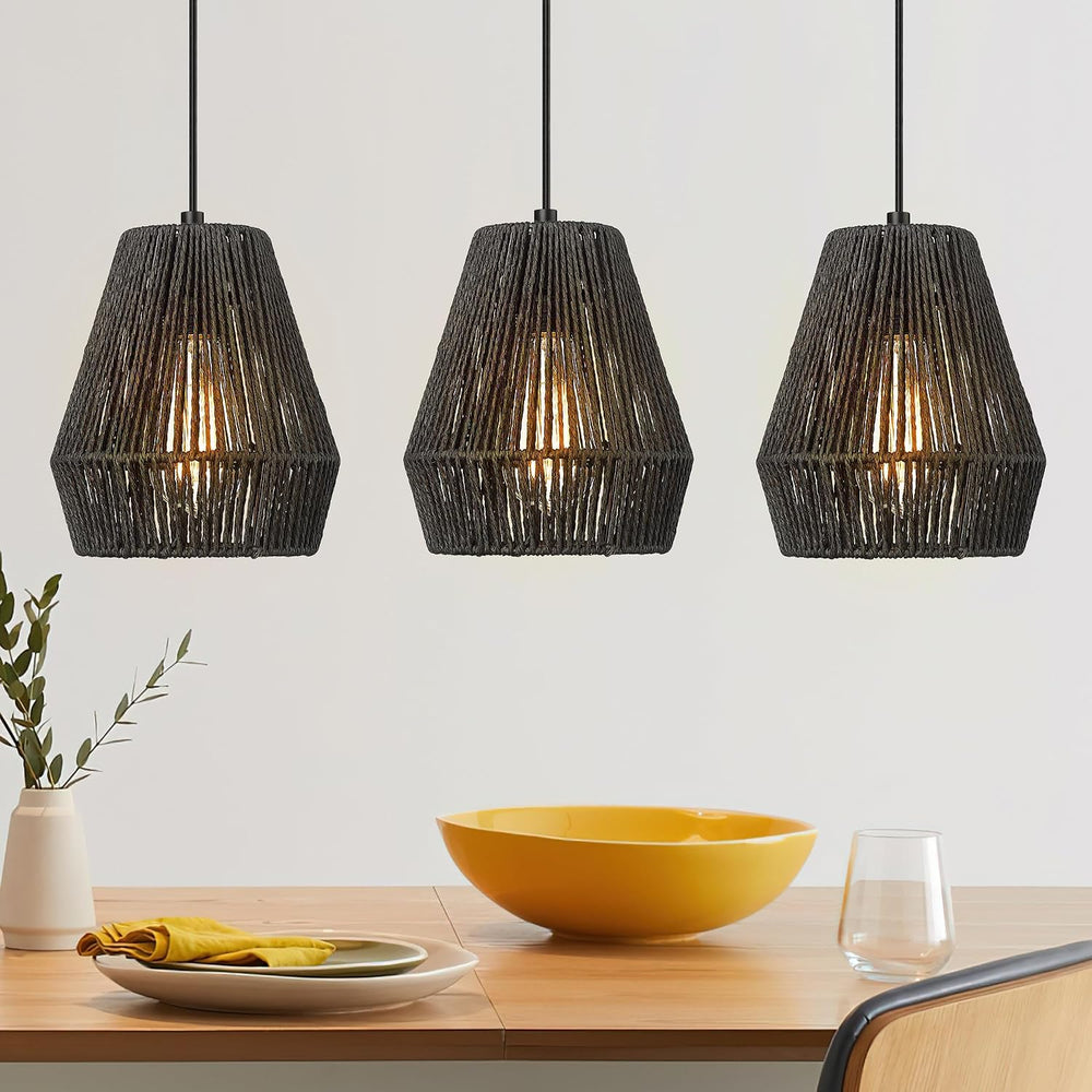 ELYONA Modern Woven Pendant Light Fixtures, 7" Farmhouse Coastal Hanging...