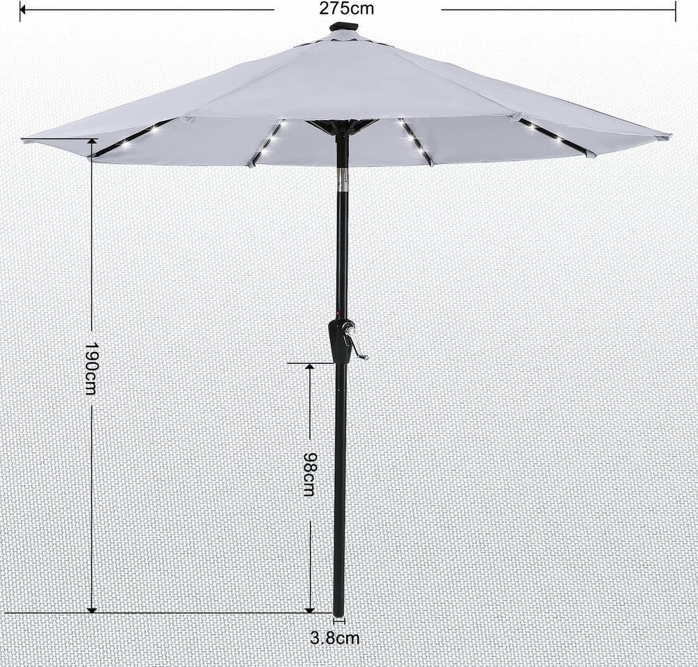 ABCCANOPY Solar Led Patio Umbrella with 32 Lights 9FT(Light Gray)