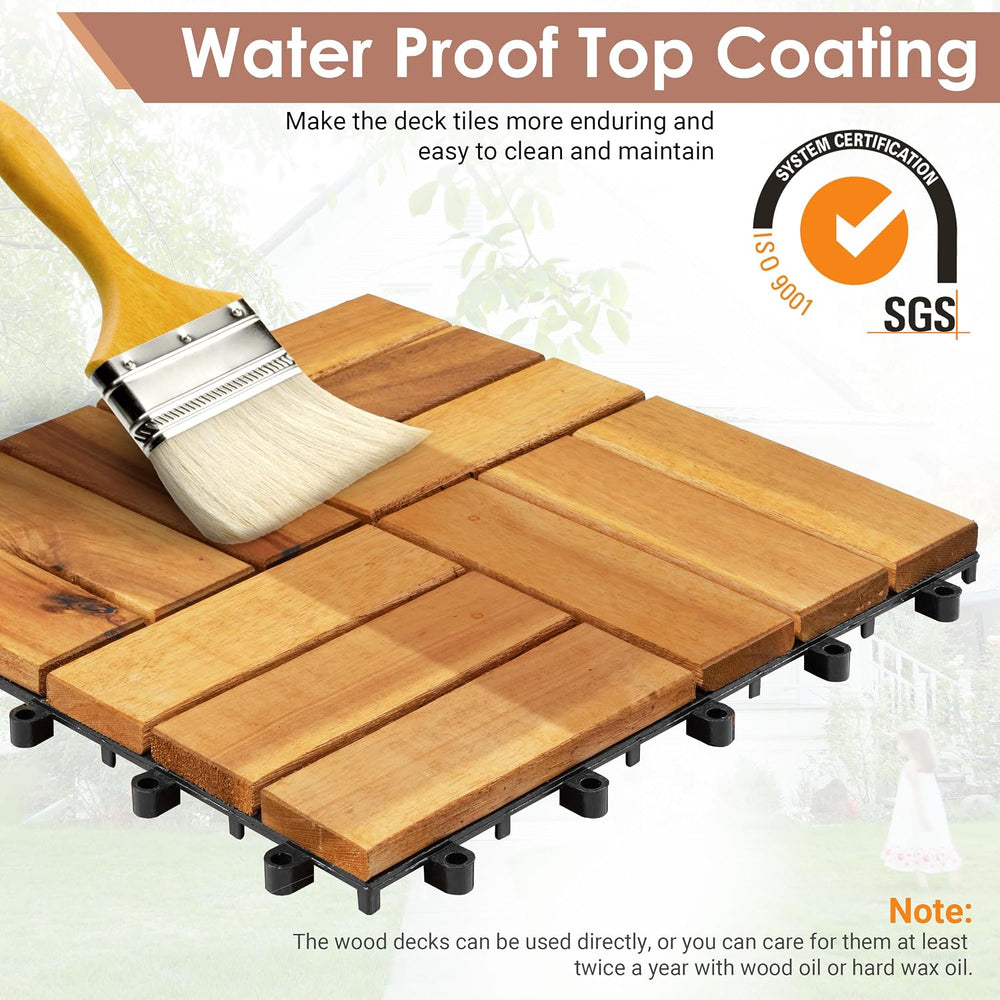 PrimeZone 27 PCS Solid Acacia Wood Interlocking Patio Deck Tiles Outdoor