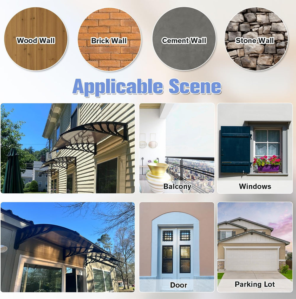 Awning for Door Entrance 80x120cm/32x48in Window Canopy Exterior with Plastic...