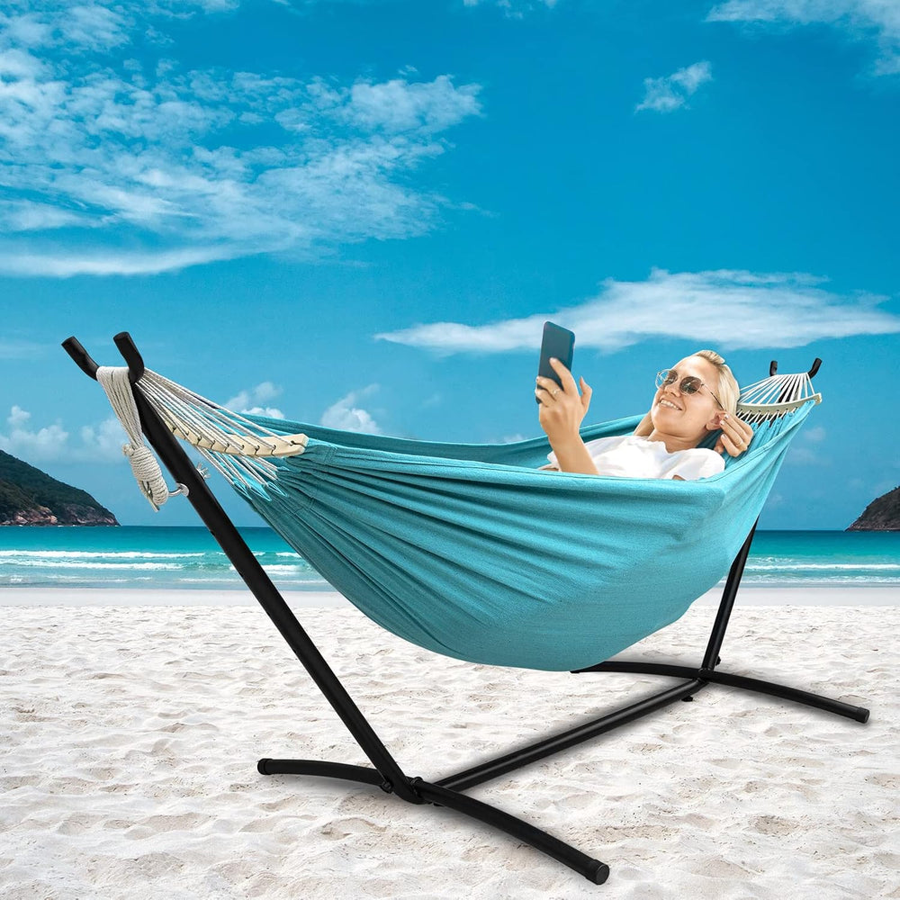 SZHLUX Double Hammock with Stand Included 450lb Capacity Steel Stand, Premium...
