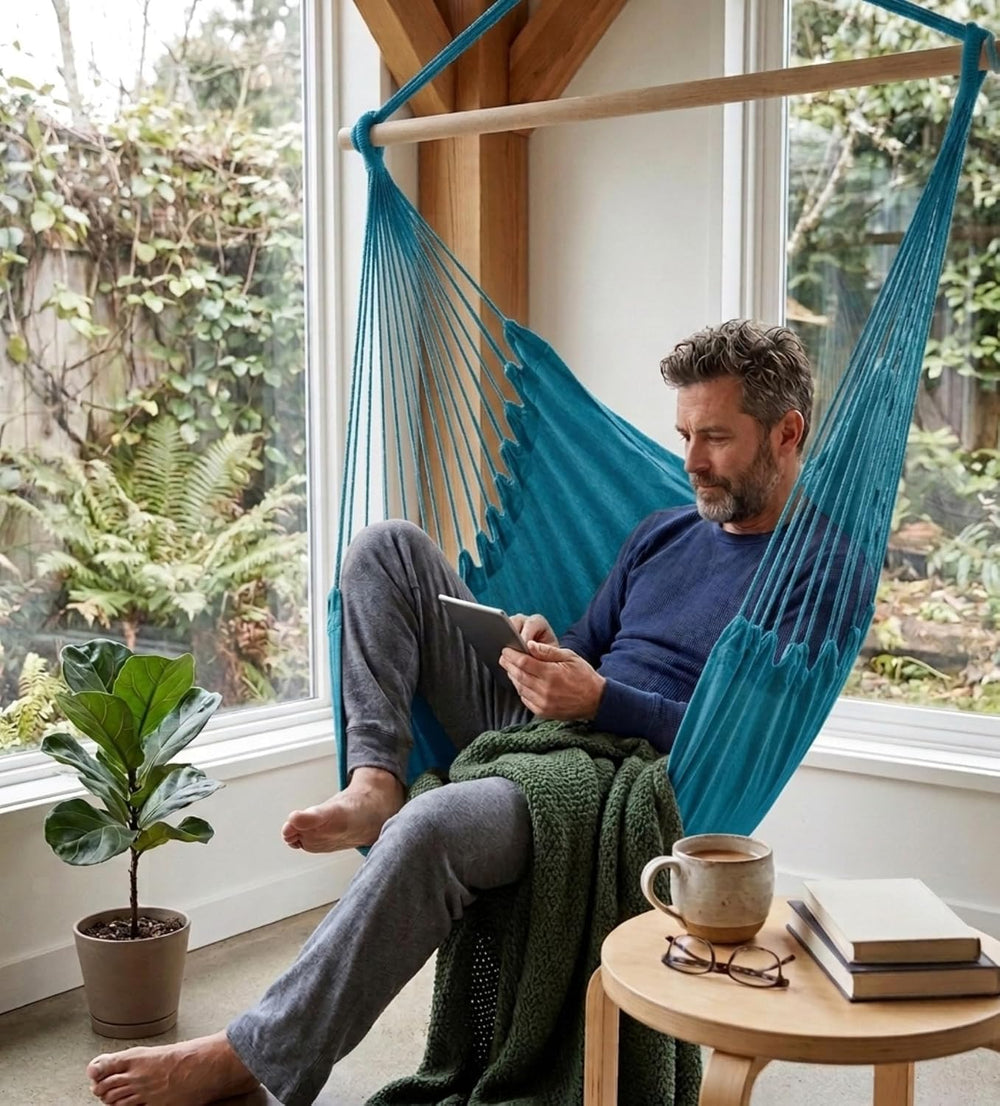 XXL Brazilian Hammock Chair, Blue – 185 x 125 cm Cotton Blend Hanging Chair, ...