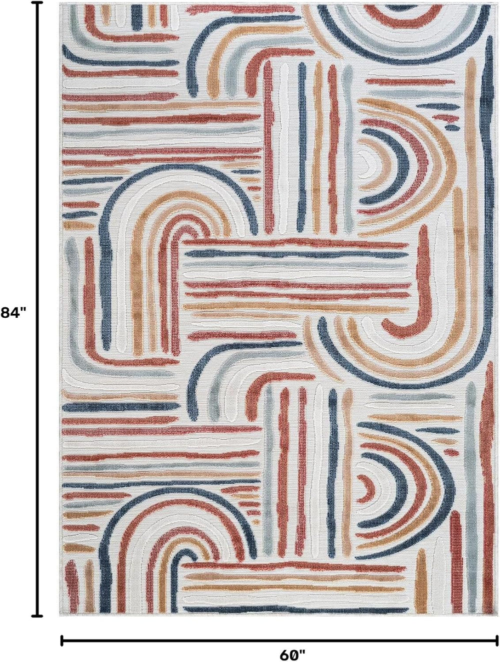 CAMILSON Indoor Outdoor Rug, Multicolor 5x7 Geometric Arch Striped Area Rugs ...