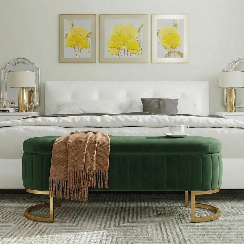 65" Velvet Storage Ottoman Bench End of Bed for Bedroom Entryway Green
