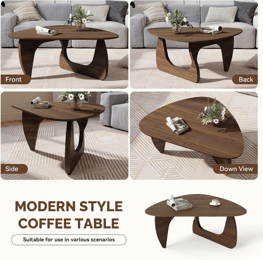 Modern Wood Coffee Table, Triangle Center Table with Premium Wooden Top& ...