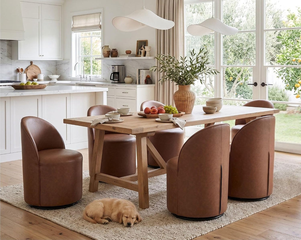 HNY Upholstered Kitchen & Dining Room Barrel Chairs Set of 6, Mid Century...