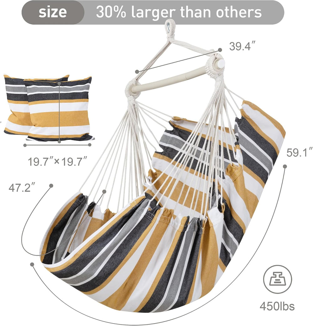 SUNCREAT Hammock Chair Swing with Steel Support Bar, Coffee Stripes