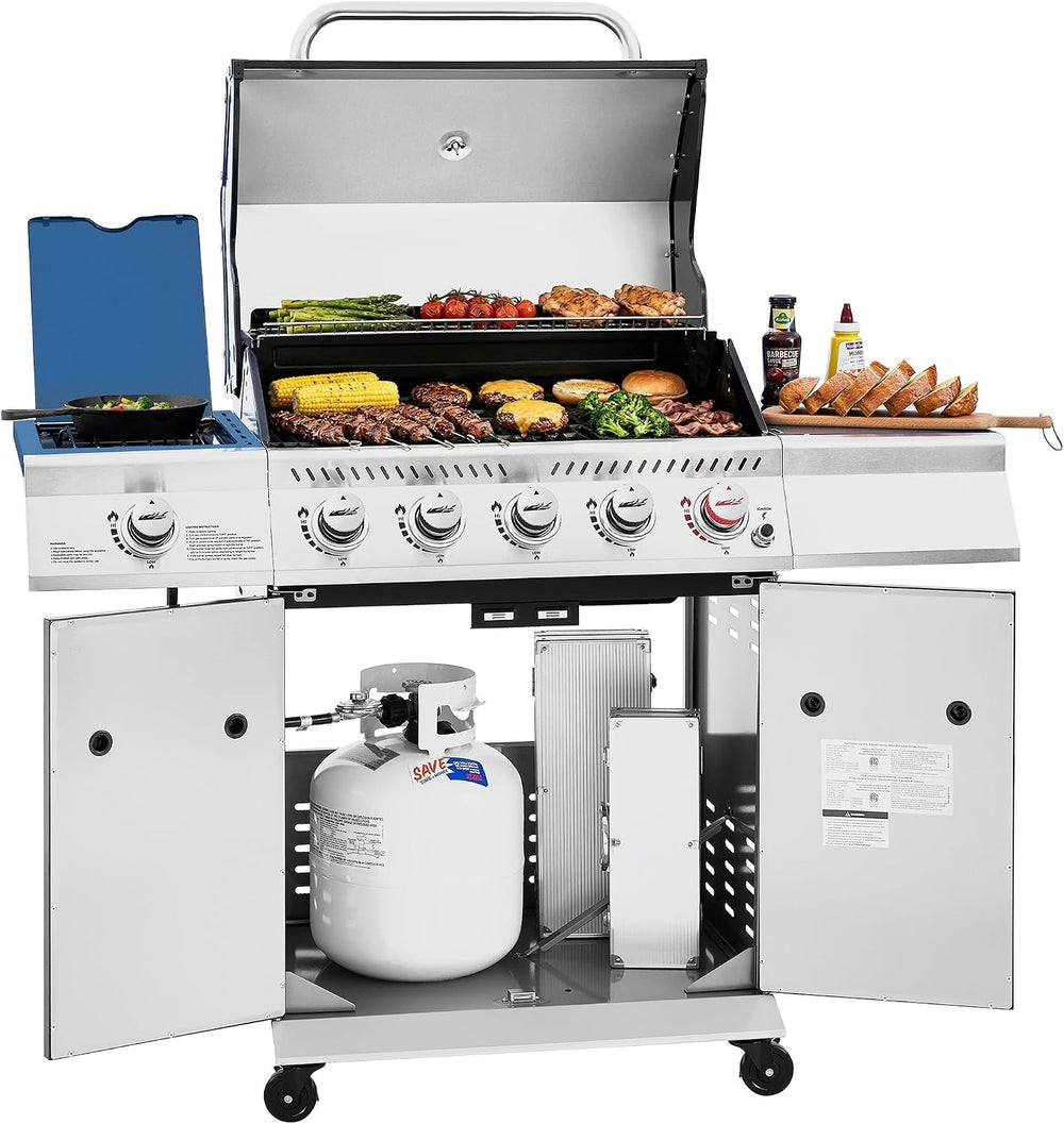 Royal Gourmet GA5403B 5 Burner Propane Gas Grill with Side Burner, Blue