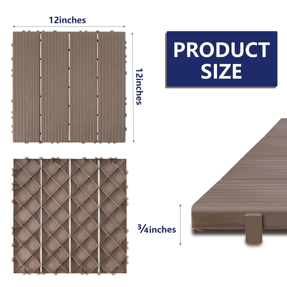 9 PCS Plastic Interlocking Deck Tiles - 12" x 12" Waterproof Indoor...