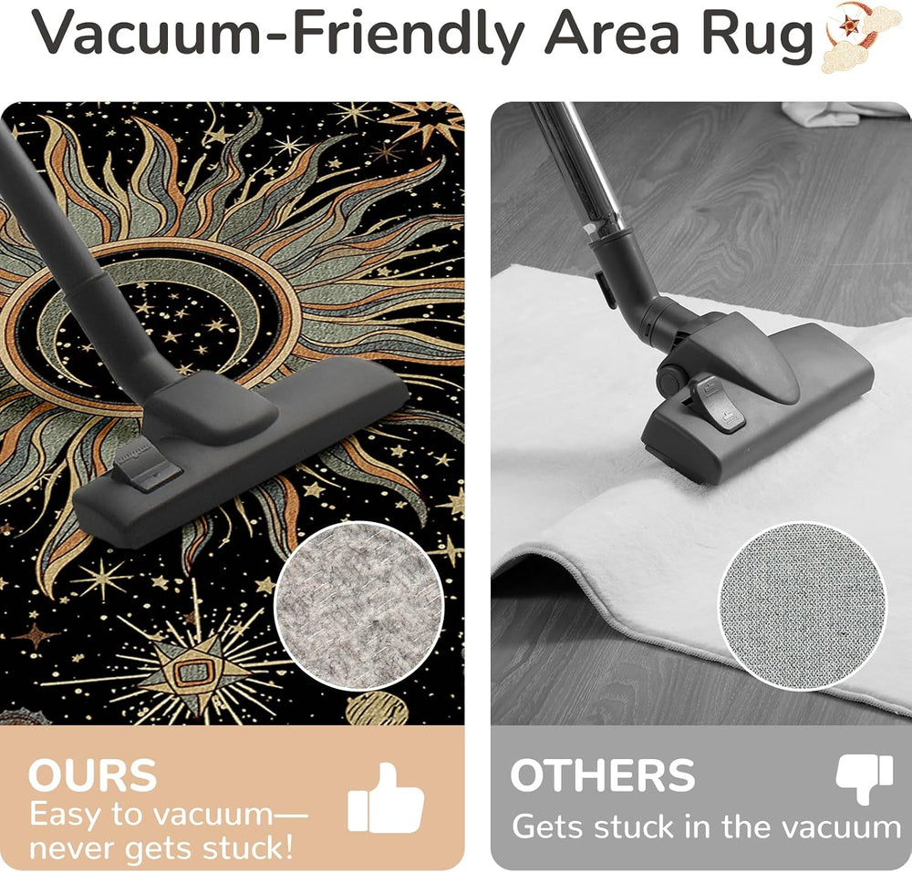 Vacuum-Friendly, 5x7 Washable Area Rug, Black Green Beige