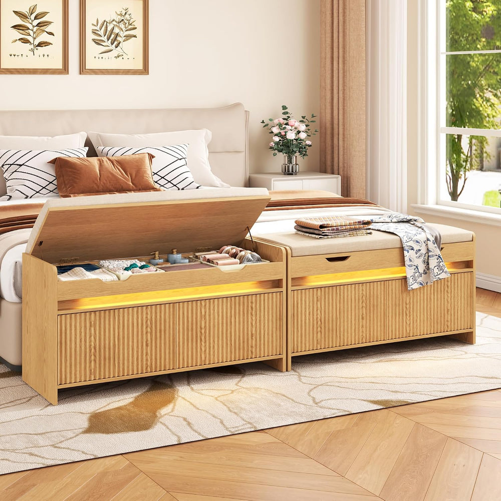 HOMEFORT Shoe Storage Bench, Modern Entryway Bench with Fluted Doors & Bu...