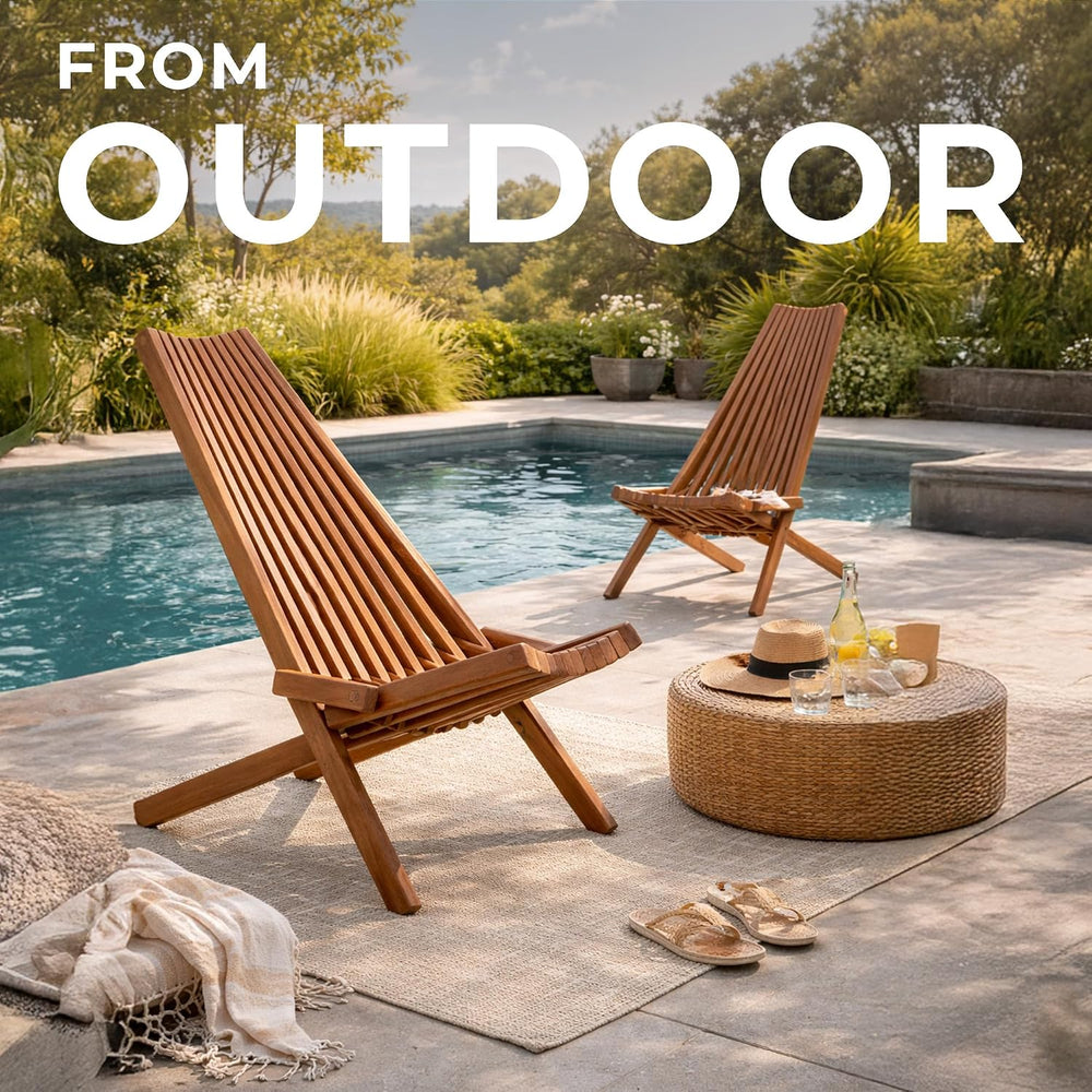 Melino Wooden Folding Tamarack Chairs, FSC Certified Acacia Low Profile Adiro...
