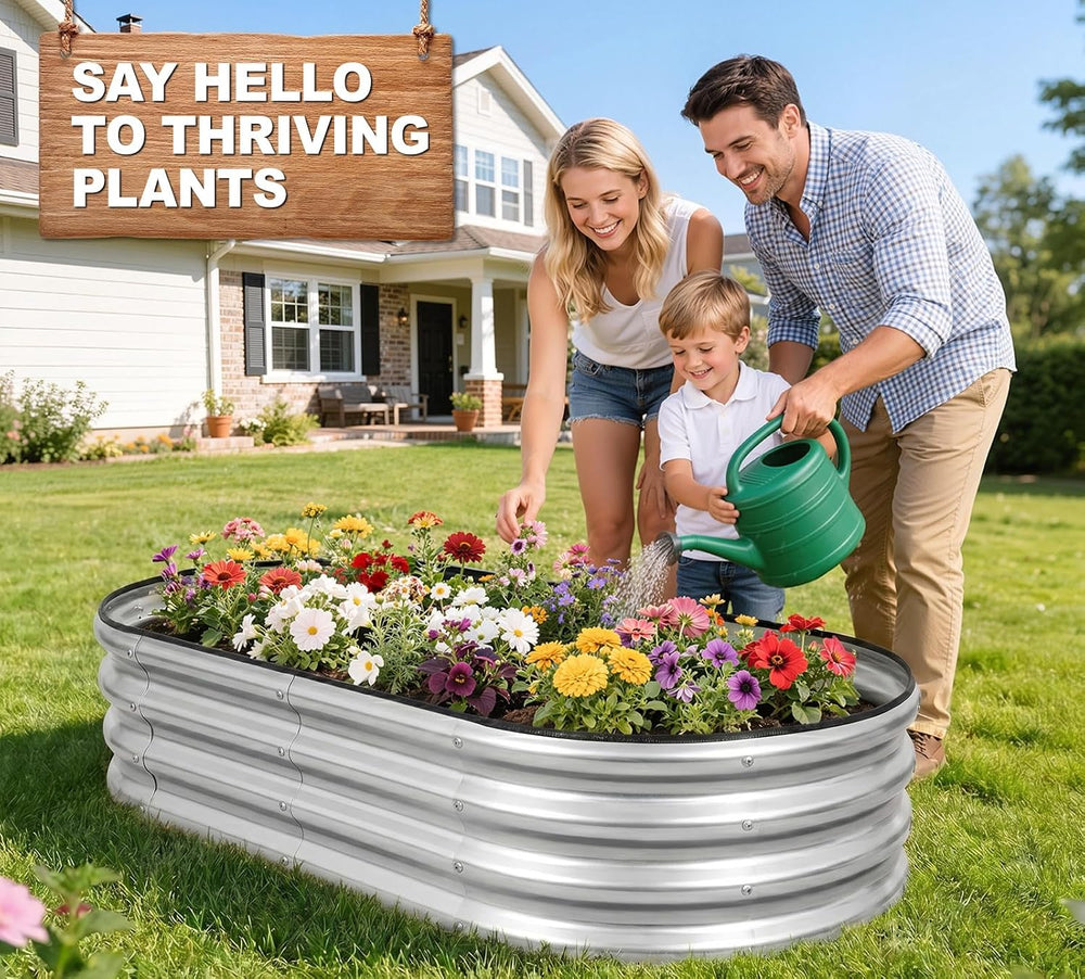 1MORE Galvanized Raised Garden Bed Outdoor,Planter Bed 4x2x1ft,Silver,2-Pk