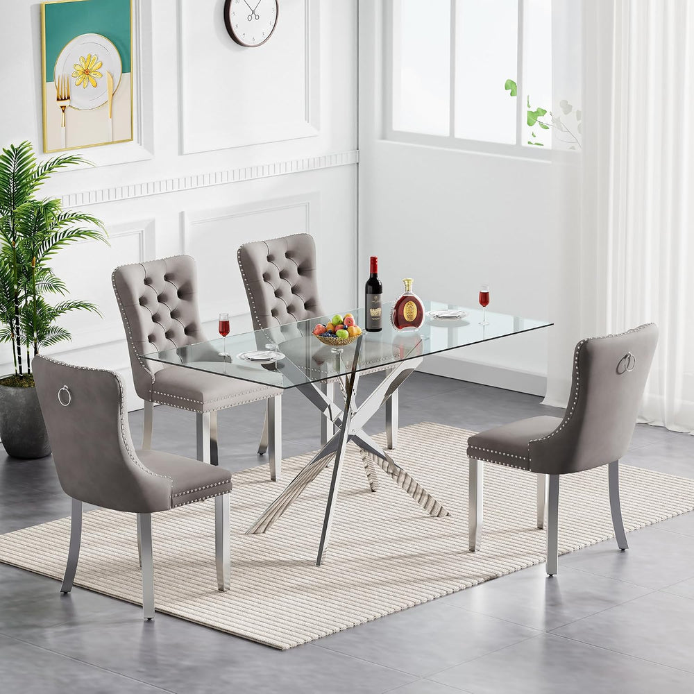 5 Piece Glass Dining Table Set Modern Glass Dining Table Set for 4, 51" ...