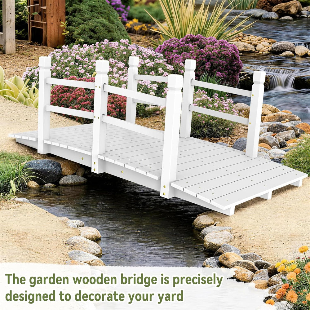 Outvita 5 ft Garden Wooden Bridge Arch Stained Finish with Safety Rails Outdo...
